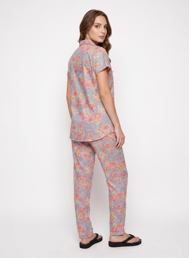 Mish Grey Floral Cotton Shirt and Pyjama Set - Image 4