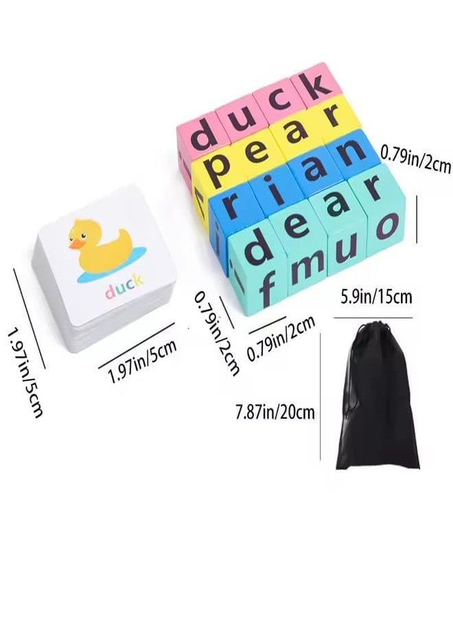 PIXELERA Educational Wooden Alphabet Spelling Game,16 Wooden Alphabets Cubes, 40 Flashcards, Letter Blocks and Bell, Learning Toy - Image 4