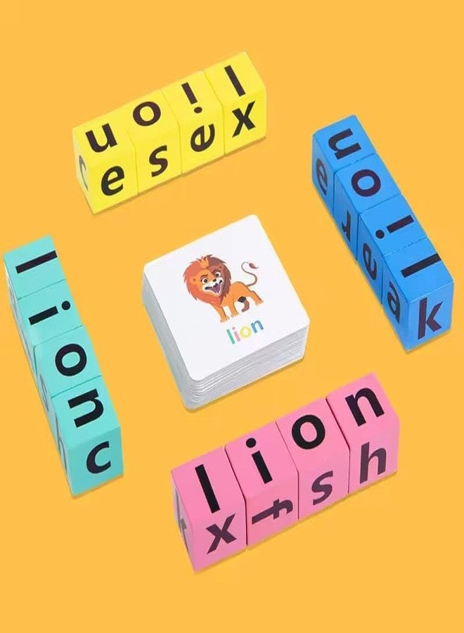 PIXELERA Educational Wooden Alphabet Spelling Game,16 Wooden Alphabets Cubes, 40 Flashcards, Letter Blocks and Bell, Learning Toy - Image 3