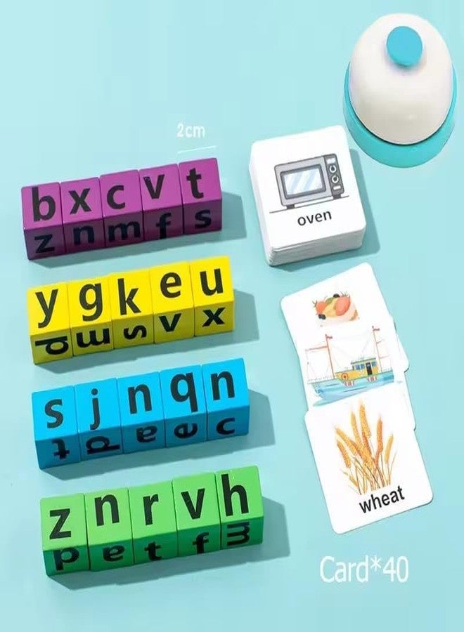 PIXELERA Educational Wooden Alphabet Spelling Game,16 Wooden Alphabets Cubes, 40 Flashcards, Letter Blocks and Bell, Learning Toy - Image 5