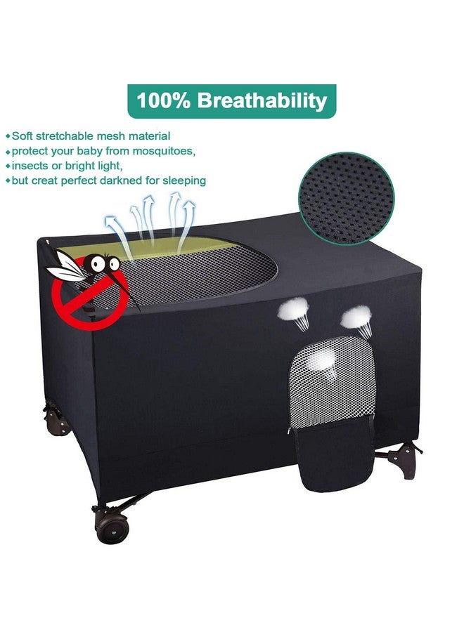 crayfomo Crib Blackout Cover For Pack N Play Stretchy Blackout Tent Breathable Portable Travel Crib Shades Baby Crib Canopy Cover For Indoor & Outdoor (Black) - Image 2