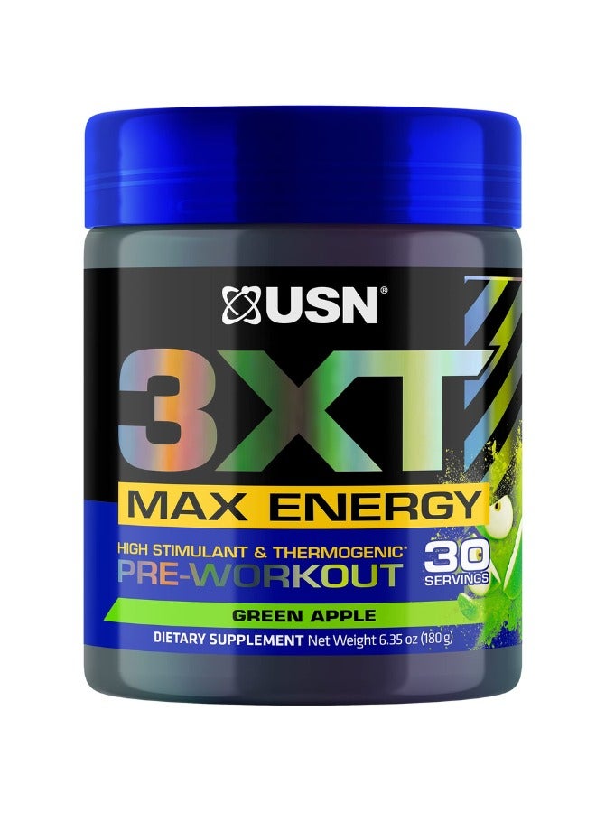 3XT Max Energy, High Stimulant And Thermogenic Pre-Workout, Green Apple Flavour, 30Servings