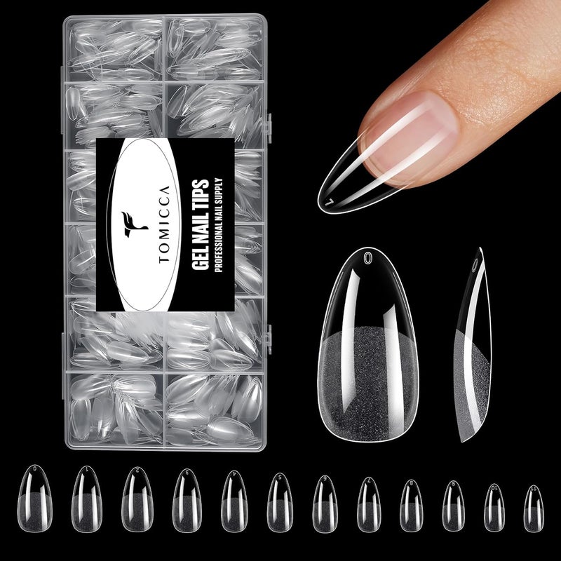 TOMICCA Medium Almond Nail Tips 240Pcs Half Matte Clear Soft Gel Almond Shaped Nails Tip Full Cover Acrylic Fake Nails for French Nail Extensions DIY Nail Art 12 Sizes