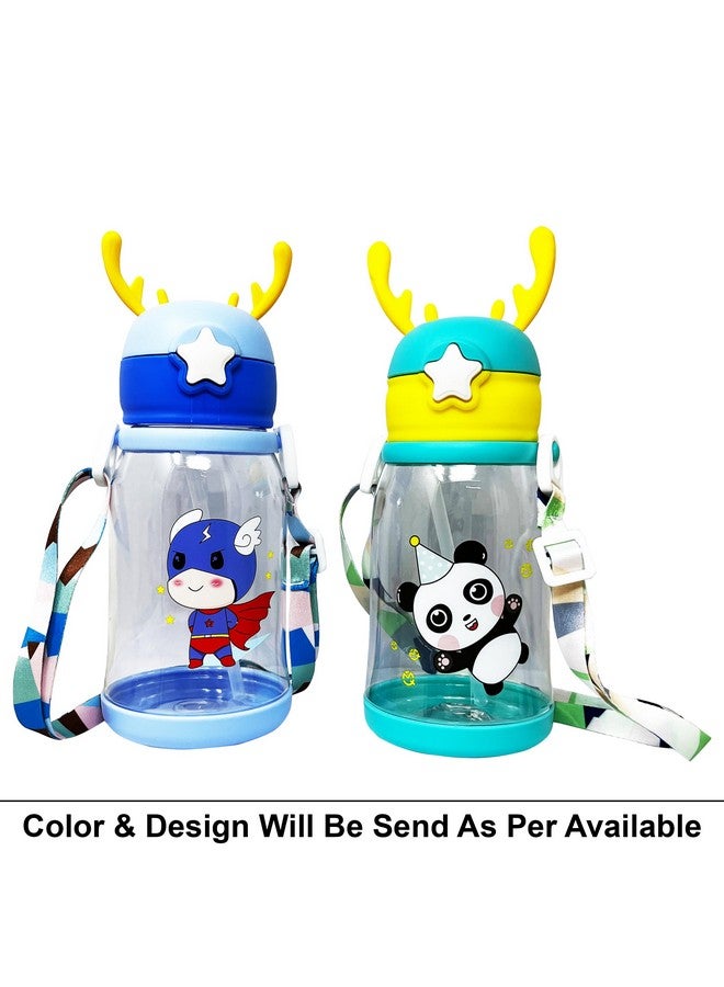 PARTEET Cute Panda Sipper with Straw & Strap for Kids Anti Leak Sipper for Boys & Girls for School, Panda Printed Water Bottle, Large Capacity 500 ML Water Bottle For Kids (Assorted Design) - Image 4