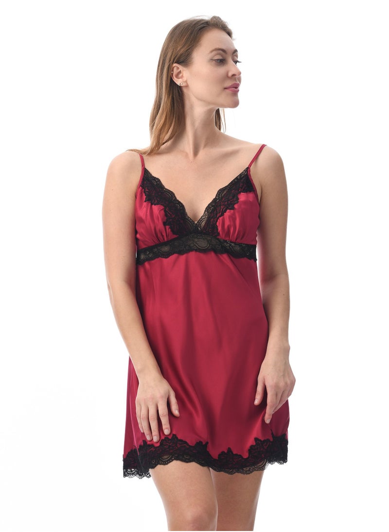 Lacy Dreams - Comfortable and Elegant Chemise Sleepwear Maroon - Image 1