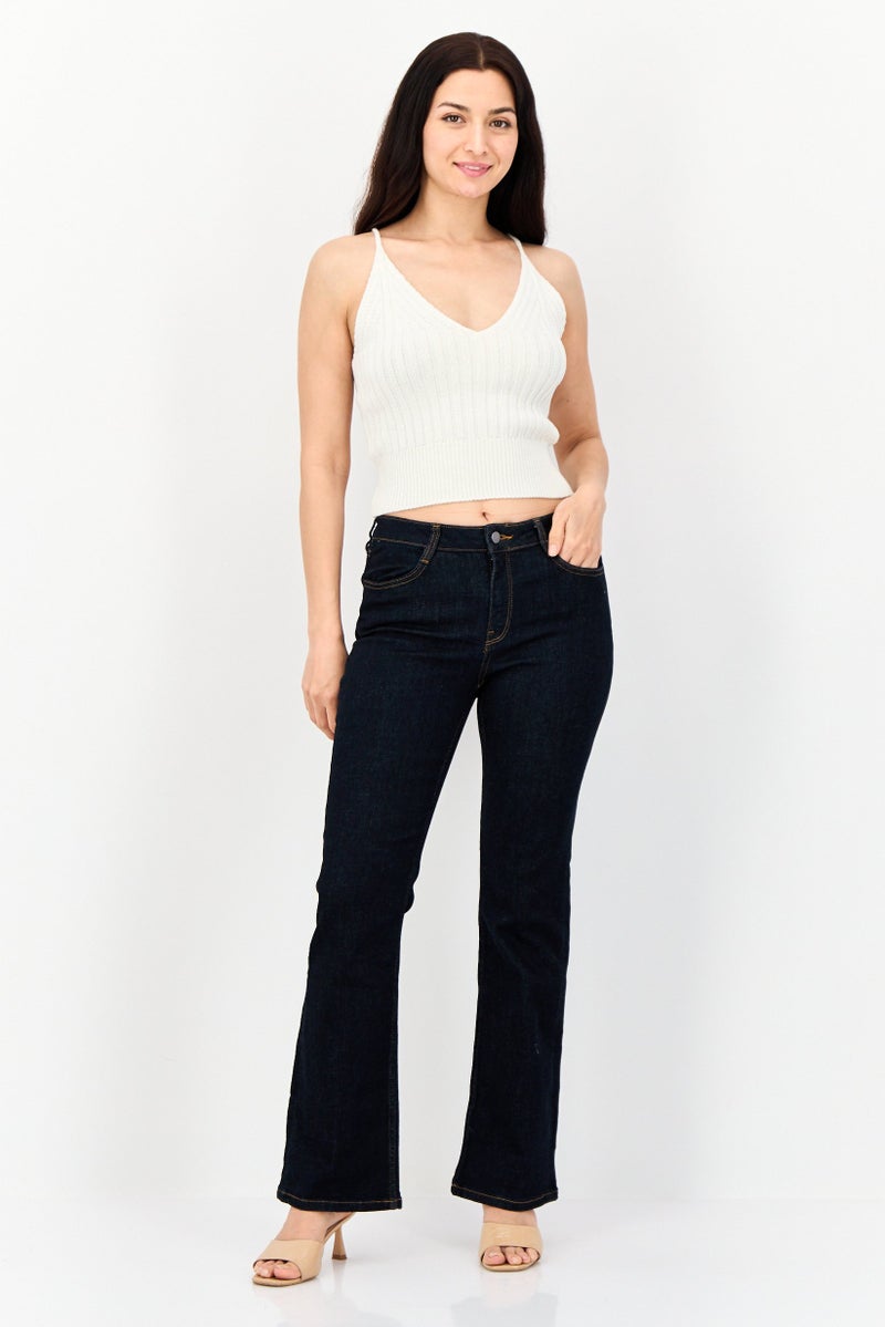 ESPRIT Women Regular Fit Mid Rise Straight Leg Stretchable Jeans, Navy - Image 3