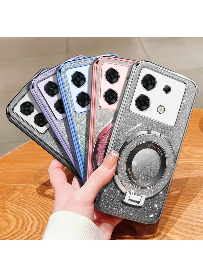 زبون جراب لهاتف Infinix Zero 30 5G مطلي بطبقة لامعة متدرجة اللون مع حامل دائري من مادة TPU - Image 2