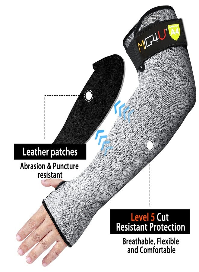 MIG4U Cut Resistant Sleeves with Leather Patches, Arm Safety Protection for Men and Women Thin Skin, Anti Puncture Level 5 Protective Arm Sleeve in Gardening, Farm, Welding, 18'' - Image 4