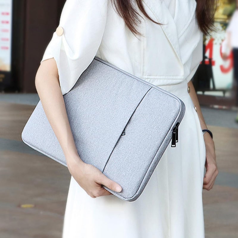 Portable Laptop Bag Sleeve for 14.1-15.4 Inch Laptop, Grey Pu Leather Protective Case, Compatible with New 16-inch Models, Lightweight Computer Cover for Travel and Office Use - Image 5