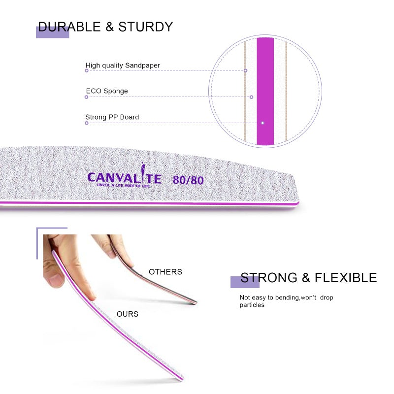 Canvalite 10pcs 80/80 Grit Nail Files for Acrylic Nails Emery Board Nail Styling Tools for Home and Salon Use - Image 3