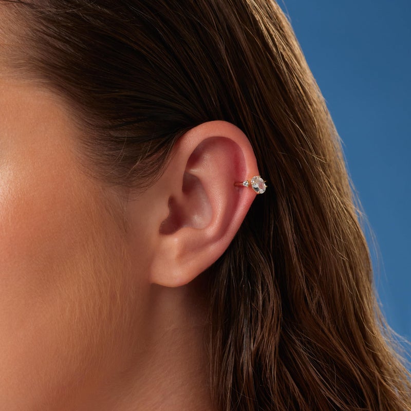MILLA Ear Cuffs Non Piercing, Birthstone Jewelry, 14K Gold Plated over 925 Sterling Silver Half Hoop Dainty Earrings for Women Trendy with CZ Stones, Lightweight and Hypoallergenic (April) - Image 2