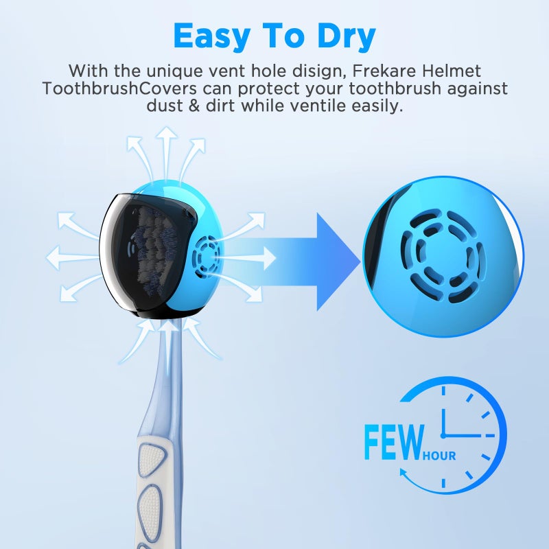 Frekare Helmet Toothbrush Covers Caps, Fits Most Manual and Electric Tooth Brushes, 4 Count (White, White, Grey, Black) - Image 3