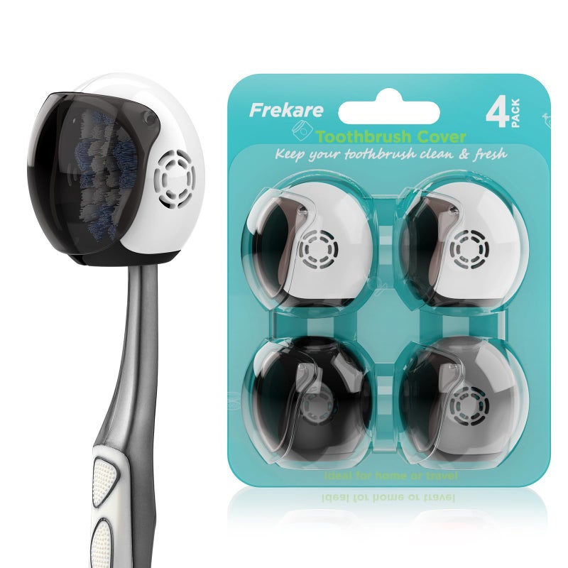 Frekare Helmet Toothbrush Covers Caps, Fits Most Manual and Electric Tooth Brushes, 4 Count (White, White, Grey, Black) - Image 1
