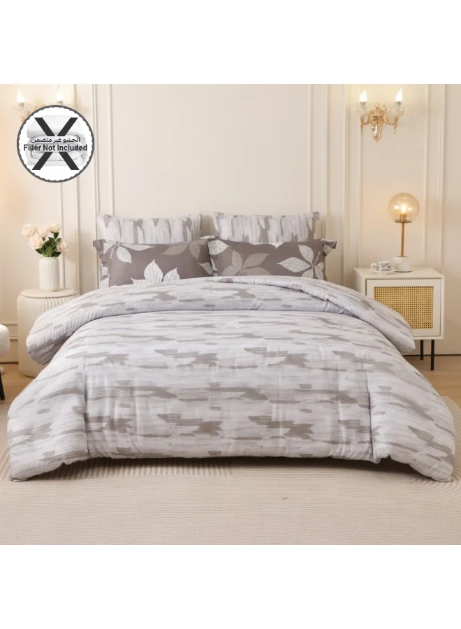 Donetella Printed Duvet Set, Queen Size Fits 180x200 cm - 4-Pcs Bed Set, Brushed Microfiber Fabric - 1 Duvet Cover, 1 Fitted Sheet, 1 Pillow Shams, 1 Pillowcases (Filler Not Included)