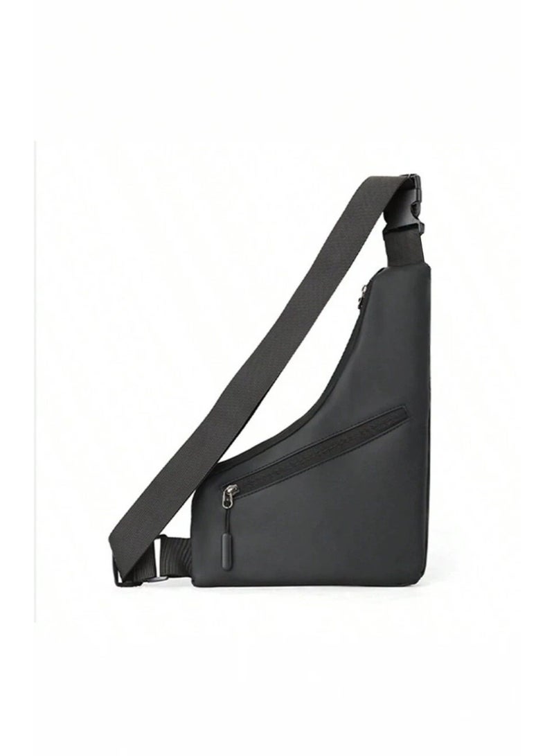 Unisex Slim Crossbody Chest Bag with Adjustable Strap - Black - Image 1