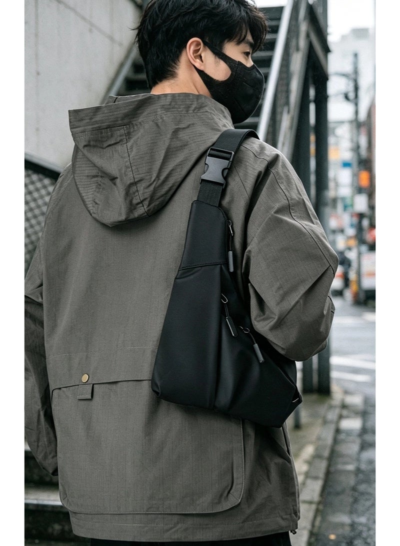 Unisex Slim Crossbody Chest Bag with Adjustable Strap - Black - Image 2