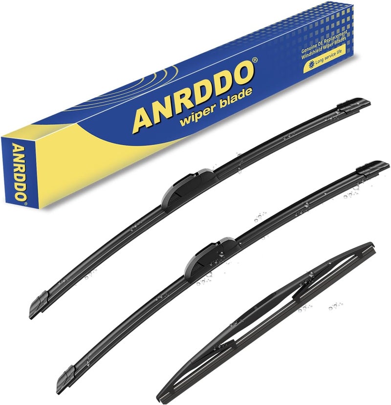 ANRDDO مجموعة استبدال مصنع ANRDDO لمساحات زجاج أمامي لسيارات جيب رانجلر 2018 2019 2020 2021، مجموعة شفرات مساحات أصلية مقاس 16"+16"+12" (مجموعة من 3) جودة مجربة ميدانيا - Image 1