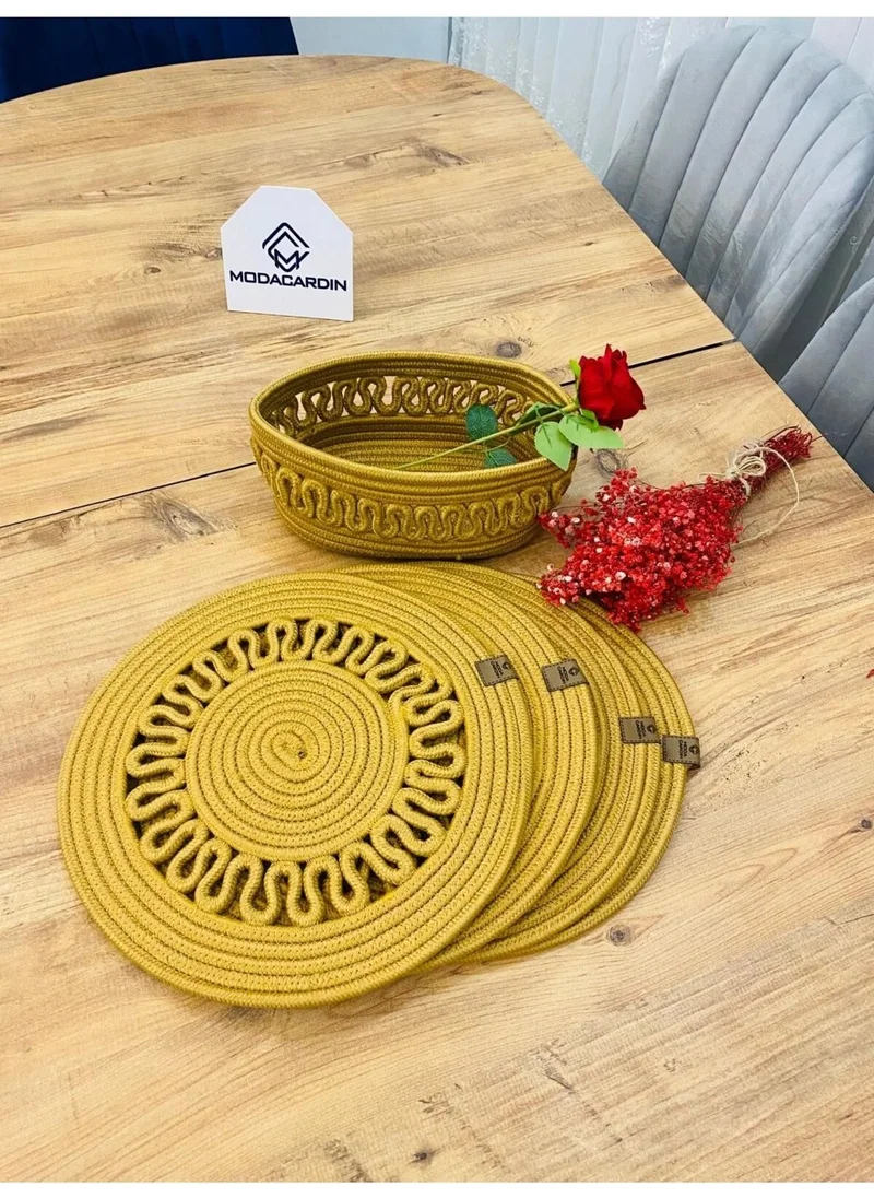 BDZ Deri BDZ Leather Jute Wicker American Service Plate and Basket 5 Pieces