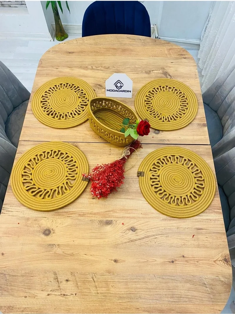 بدز ديري BDZ Leather Jute Wicker American Service Plate and Basket 5 Pieces