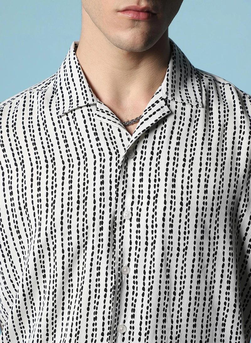 Campus Sutra Men's Ivory White Dot Lined Shirt