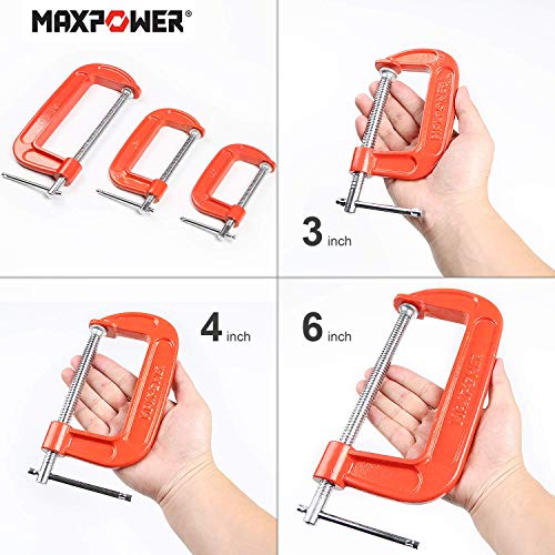 MAXPOWER 4-pieces C Clamps Set, 6 Inch C Clamp, Up To 6-Inch Jaw Opening, 2-3/4 Inch Throat Depth - Image 5