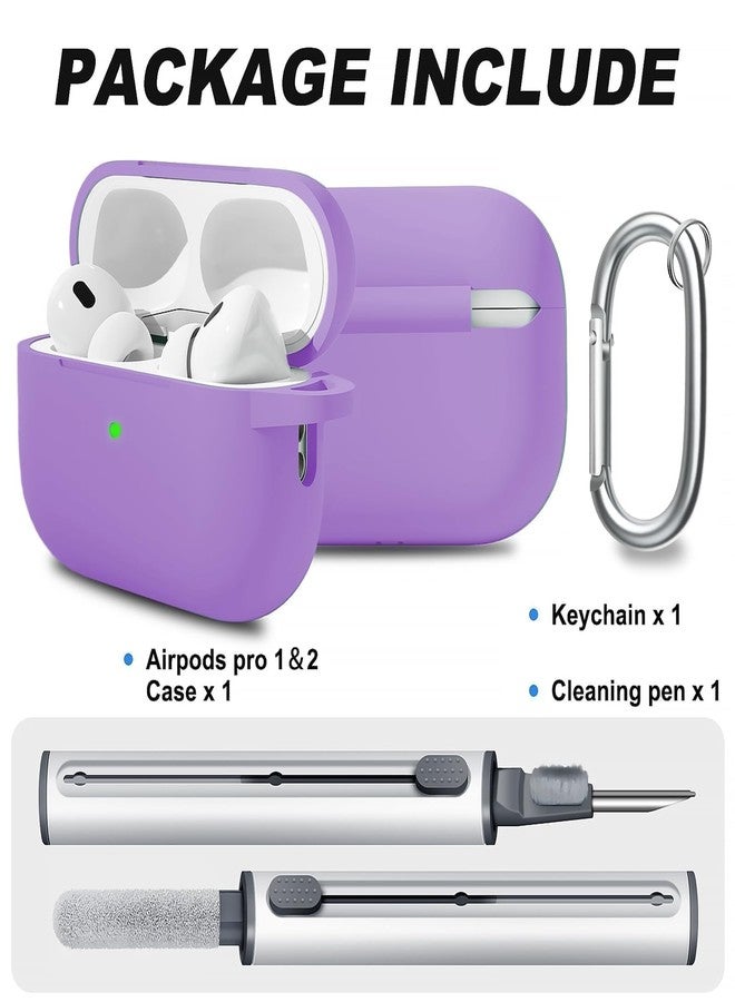 MOLOVA AirPod Pro Case Cover with Cleaner Kit, Soft Silicone Cover for AirPods Pro Case 2nd/1st Comes with Keychain for Women Men,Suitable Cases for Airpods Pro 2nd Generation Case and 1st-Purple - Image 2