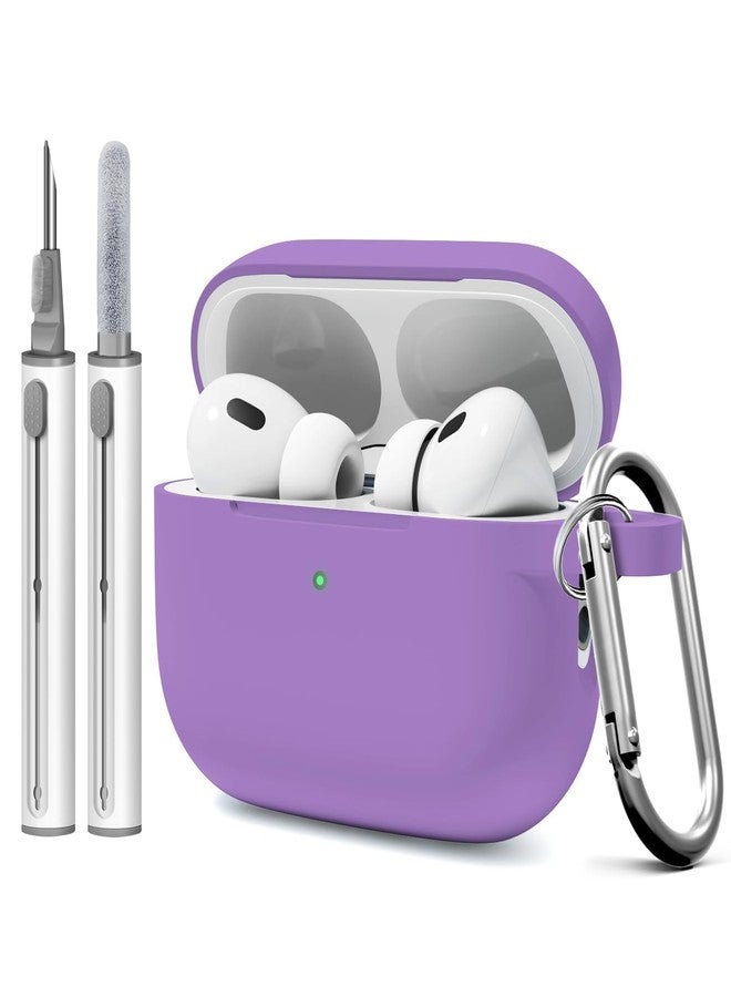 MOLOVA AirPod Pro Case Cover with Cleaner Kit, Soft Silicone Cover for AirPods Pro Case 2nd/1st Comes with Keychain for Women Men,Suitable Cases for Airpods Pro 2nd Generation Case and 1st-Purple - Image 1