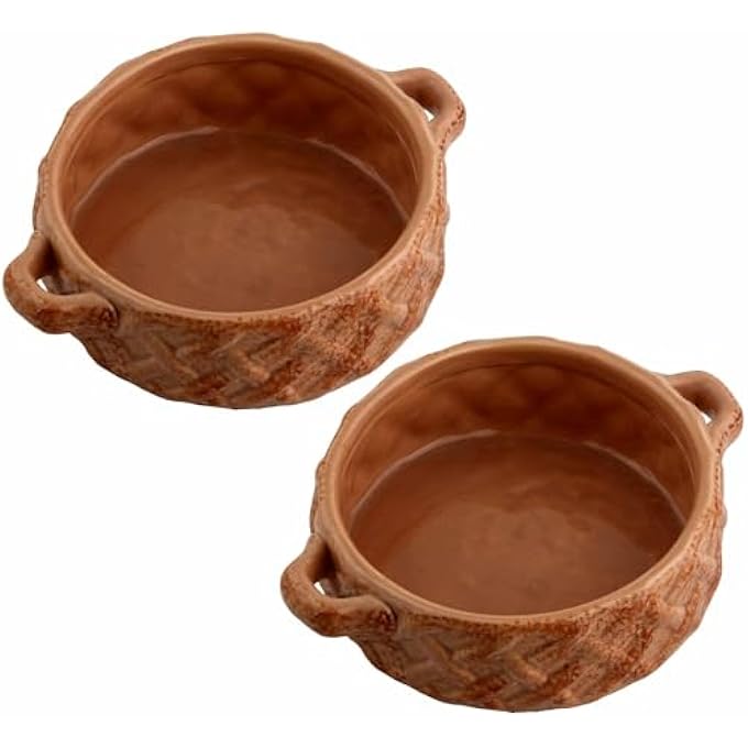 ريحني طقم أطباق خبز سيراميك دائرية من قطعتين بمقابض، مثالية للفرن والطاولة، مثالية لللازانيا والفطائر والطاجن والتاباس، مقاس 5×14×19 سم، بنمط الوافل 85 بوصة - Image 1