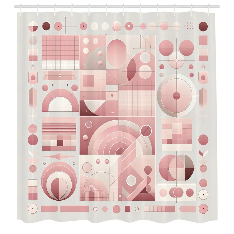Ambesonne Pink Shower Curtain  Mid Century Modern Themed Geometric Huddle of Roundy Shapes and Lines Boho  Cloth Fabric Bathroom Decor Set with Hooks  69"" W x 70"" L  Dried Rose Grey Yellow - Image 4