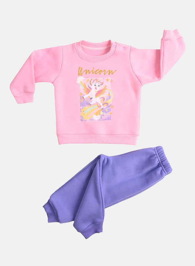 جوكي بيجاما شتوي أطفال بنات مبطن فليس the Happy Unicorn بطبعة