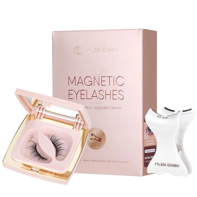 MLEN DIARY رموش مغناطيسية مزدوجة، رموش مغناطيسية ناعمة بدون كحل، رموش مزيفة مغناطيسية خفيفة الوزن قابلة لإعادة الاستخدام مع أداة تطبيق لمكياج طبيعي، لا حاجة للصمغ