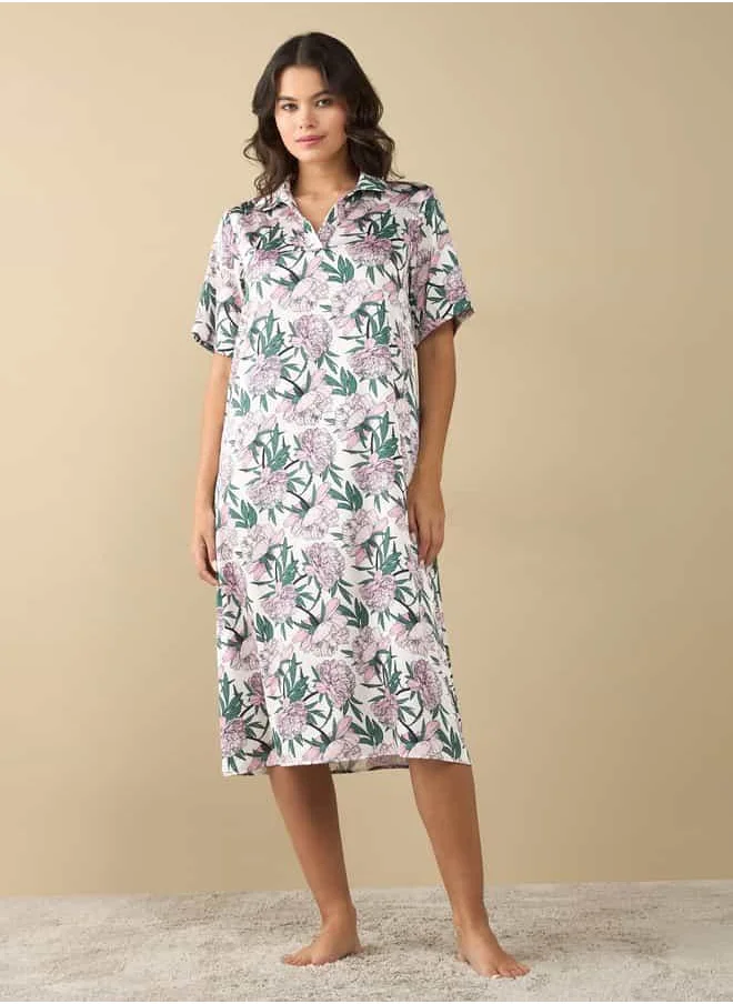 FAV All-Over Floral Print Sleepshirt with Extended Sleeves