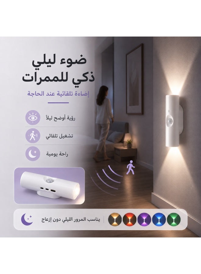 مصباح حائط مزدوج الرأس قابل لإعادة الشحن بمستشعر حركة، إضاءة ليلية محيطة RGB للخزانة، خزانة الملابس، المدخل، غرفة النوم - Image 1