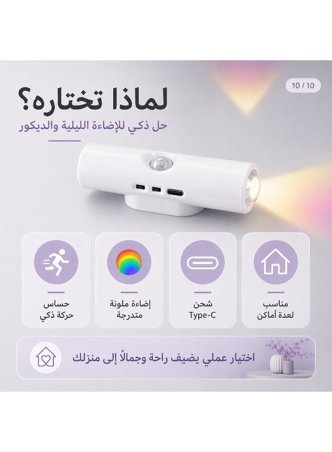 مصباح حائط مزدوج الرأس قابل لإعادة الشحن بمستشعر حركة، إضاءة ليلية محيطة RGB للخزانة، خزانة الملابس، المدخل، غرفة النوم - Image 2