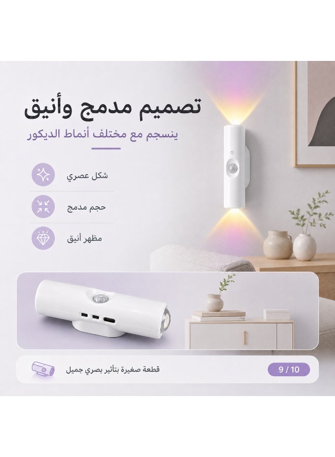 مصباح حائط مزدوج الرأس قابل لإعادة الشحن بمستشعر حركة، إضاءة ليلية محيطة RGB للخزانة، خزانة الملابس، المدخل، غرفة النوم - Image 4