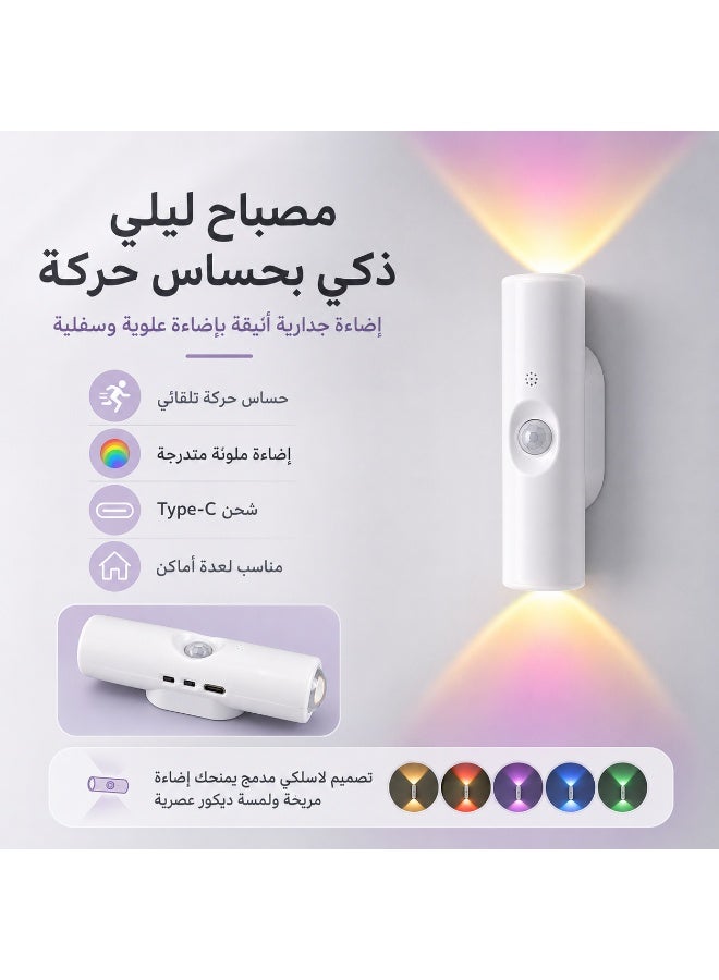 مصباح حائط مزدوج الرأس قابل لإعادة الشحن بمستشعر حركة، إضاءة ليلية محيطة RGB للخزانة، خزانة الملابس، المدخل، غرفة النوم - Image 3