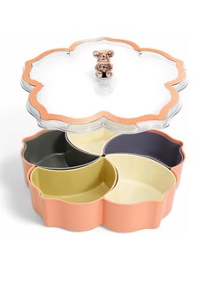 Plan A Flower Design Serving Plate, 5 Compartments with Clear Lid with Gold Frame Perfect for Serving Desserts, Nuts, and Treats - Adds a Sophisticated Touch to Your Hospitality (Orange with Copper Frame)  - Image 1