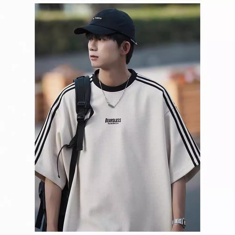 Summer Colored Hong Kong-Style Short-Sleeved T-Shirt Men'S Instagram Popular Clothes Loose Fashion Half-Sleeved T-Shirt Top