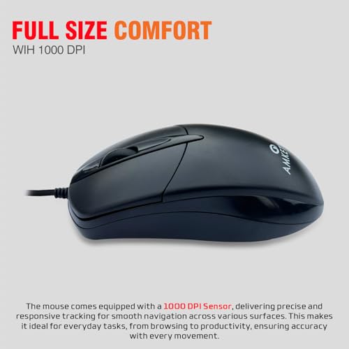 Amkette Lexus Neo Keyboard Mouse Combo Wired for Laptops, PCs & USB-Compatible Devices | UV-Coated, Long-Lasting, Anti-Fade Keys | Spill-Resistant Design | Multimedia Keys | Comfortable Typing (Black) - Image 4