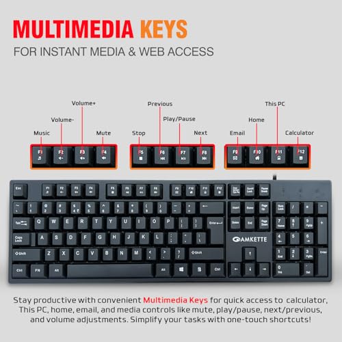 Amkette Lexus Neo Keyboard Mouse Combo Wired for Laptops, PCs & USB-Compatible Devices | UV-Coated, Long-Lasting, Anti-Fade Keys | Spill-Resistant Design | Multimedia Keys | Comfortable Typing (Black) - Image 3