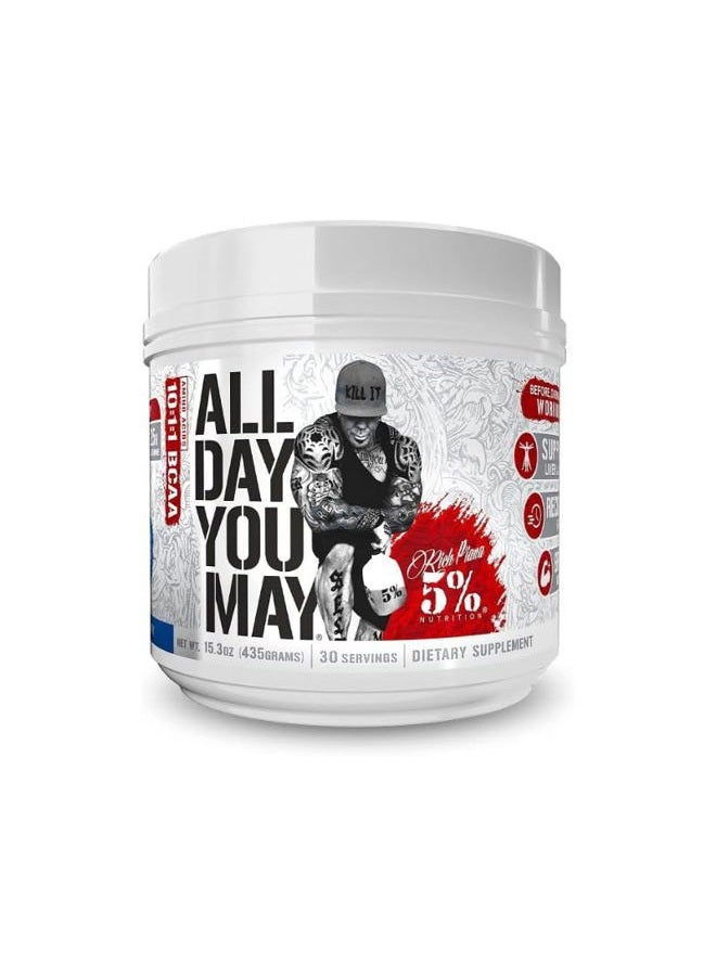 5% Nutrition Rich Piana AllDayYouMay BCAA Powder | Premium Intra & Post Workout Amino Acids, Hydration, Endurance, Muscle Recovery, Joint & Liver Support | 16.4 oz, 30 Servings (Blue Raspberry) - Image 4