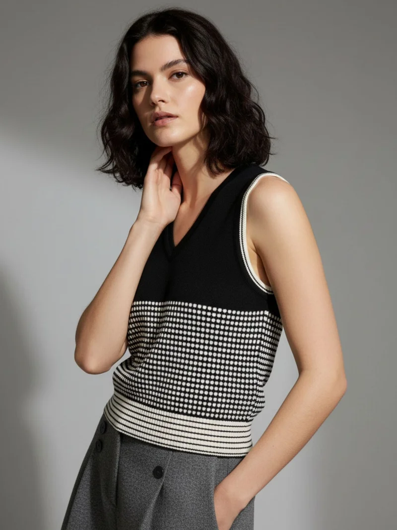 Outzidr  White V Neck Flat Knit Tank for Women | Best Price UAE