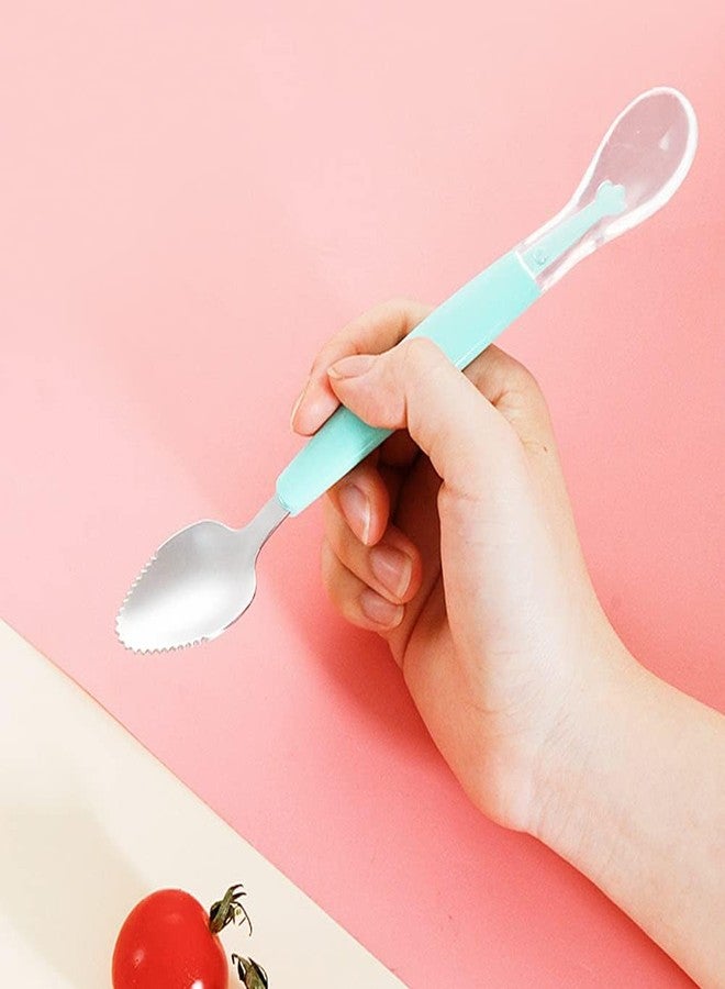 SEMITO Double Head Baby Spoon Silicone Soft Baby Fruit Scraping Mud Feeding 2 in1 Multifuntional Serrated Training Spoon Scrapping Fruits for Children Babies Kids/Toddlers Multicolor (Pack of 1) - Image 4
