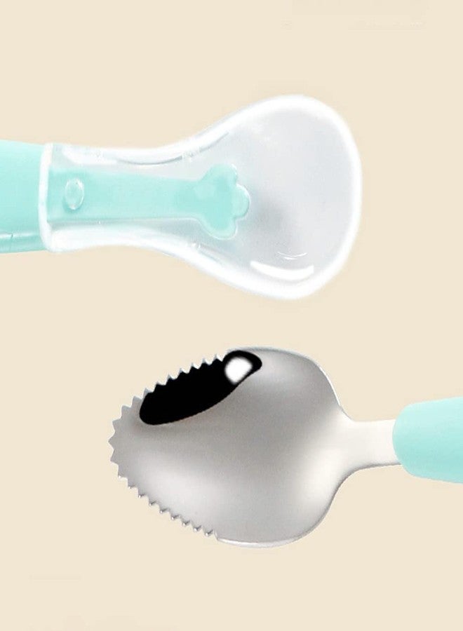 SEMITO Double Head Baby Spoon Silicone Soft Baby Fruit Scraping Mud Feeding 2 in1 Multifuntional Serrated Training Spoon Scrapping Fruits for Children Babies Kids/Toddlers Multicolor (Pack of 1) - Image 3