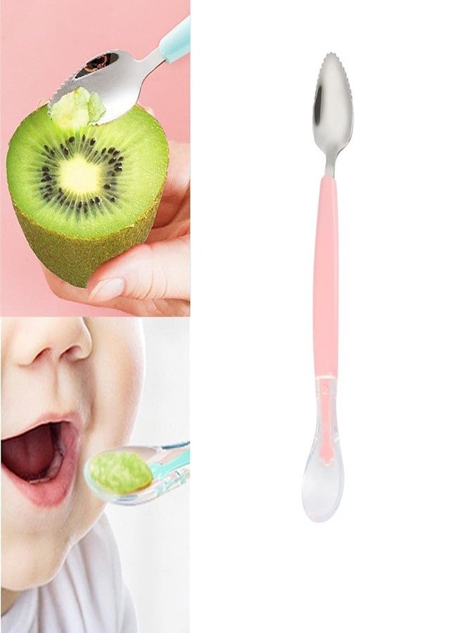 SEMITO Double Head Baby Spoon Silicone Soft Baby Fruit Scraping Mud Feeding 2 in1 Multifuntional Serrated Training Spoon Scrapping Fruits for Children Babies Kids/Toddlers Multicolor (Pack of 1) - Image 5