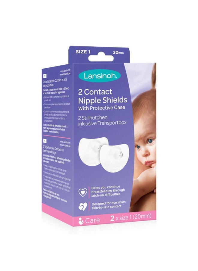 Lansinoh حماية حلمات الاتصال مع علبة واقية للأمهات المرضعات، الحجم 1، 20 مم، عبوة من 2