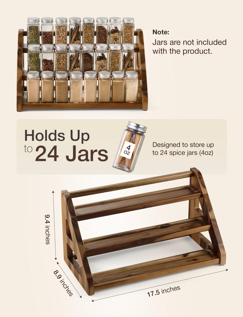 Tinamo Acacia Wood Spice Rack - Wooden 3-Tier Spice Rack Organizer for Countertop or Cabinet – Kitchen Spice Organizer and Seasoning Organizer Shelf (Walnut) - Image 2