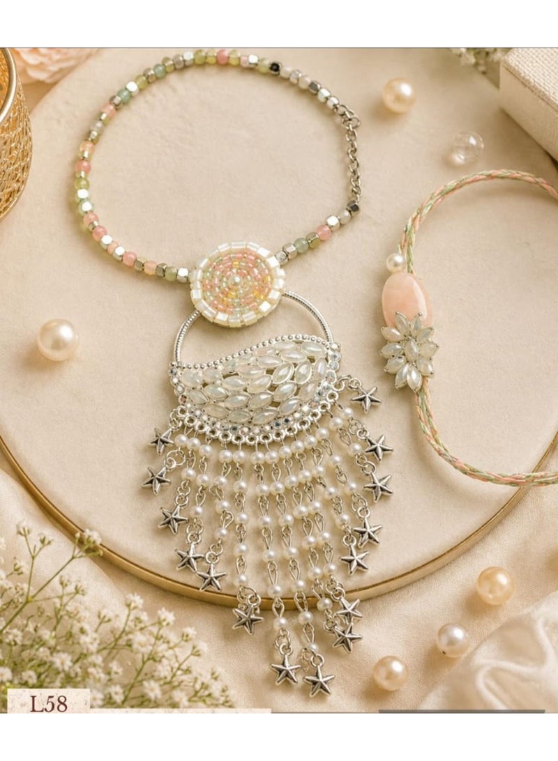 Designer Rakhi Set for Bhaiya and Bhabhi with Lumba Rakhi