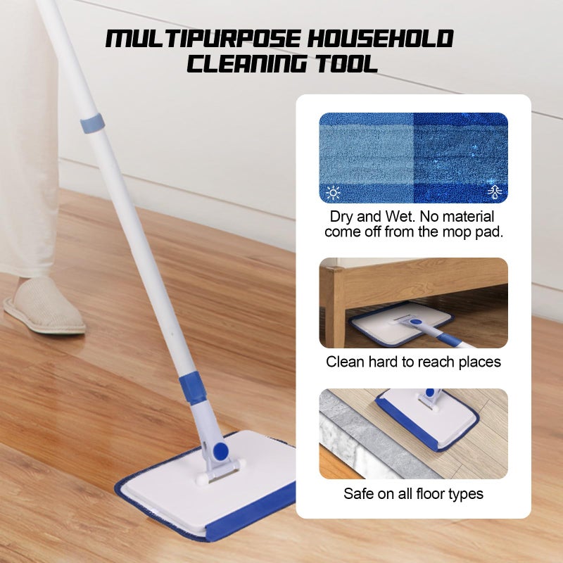 Qaestfy Baseboard Cleaner Tool with Handle, Wall Floor Mop with Extendable Long Handle Duster for Cleaning Window, Floor, Skirting Board, Ceiling, Shower, Tub Tile, Kitchen with 6 Reusable Pads - Image 5