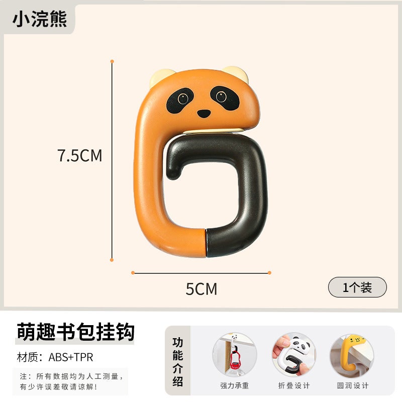 Schoolbag Hook Desk Side Hanging Clamp for Primary School Students Portable Punch-free Detachable Office Bag Hook small raccoon - Image 1
